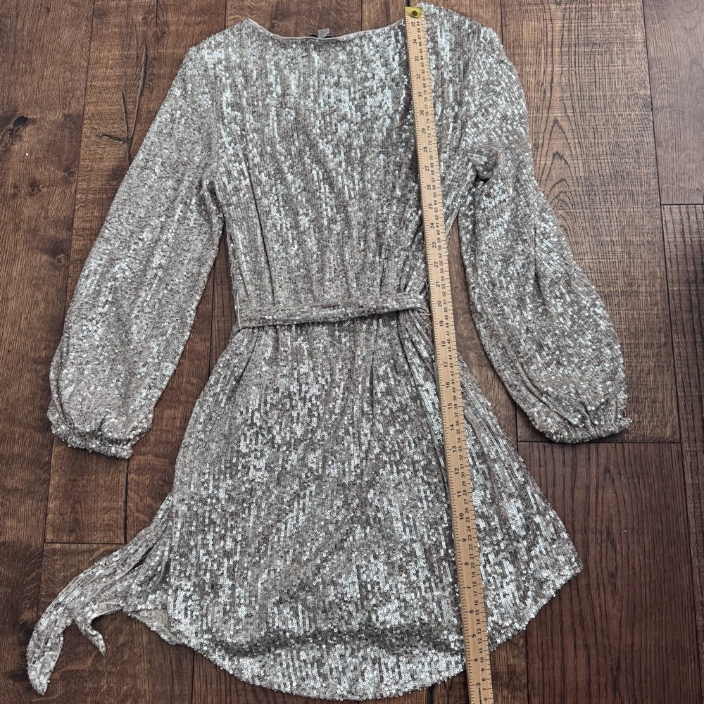 Cable & Gauge champagne Sequin puff Long Sleeve Mini Dress, Size S festive NYE - Picture 7 of 7